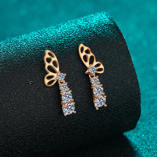 Moissanite Diamond 1.24CT Round Cut Butterfly Gold Plated Stud Earrings 925 Sterling Silver Earrings For Women