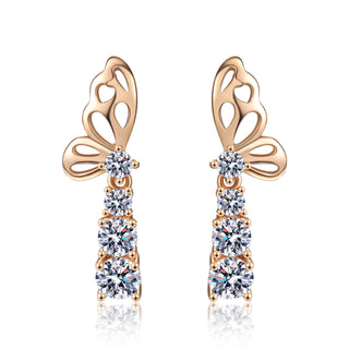 Moissanite Diamond 1.24CT Round Cut Butterfly Gold Plated Stud Earrings 925 Sterling Silver Earrings For Women