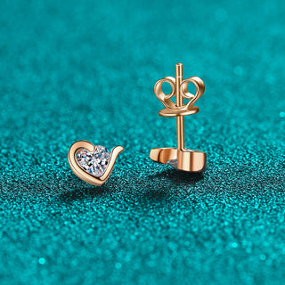 Moissanite Diamond 0.6CT Heart Cut Heart Gold Plated Stud Earrings 925 Sterling Silver Earrings For Women