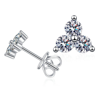 Moissanite Diamond 0.6CT Round Cut Three Petal Grass Stud Earrings 925 Sterling Silver Earrings For Women