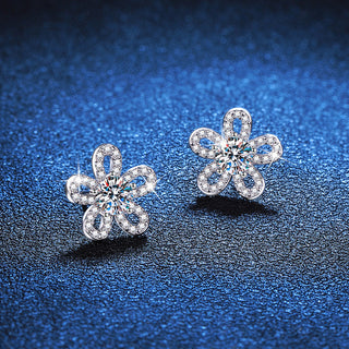 Fine Jewelry 1CT Round Cut D Grade VVS1 Moissanite Diamond Sunflower Stud Earrings 925 Sterling Silver Earrings For Women