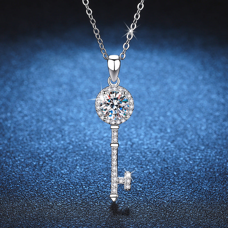 Fashion Luxury Jewelry Round Cut Key Pendant 925 Sterling Silver Zirconia Necklaces for Women
