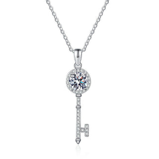 Fashion Luxury Jewelry Round Cut Key Pendant 925 Sterling Silver Zirconia Necklaces for Women