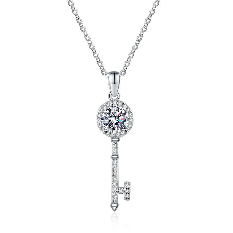Fashion Luxury Jewelry Round Cut Key Pendant 925 Sterling Silver Zirconia Necklaces for Women