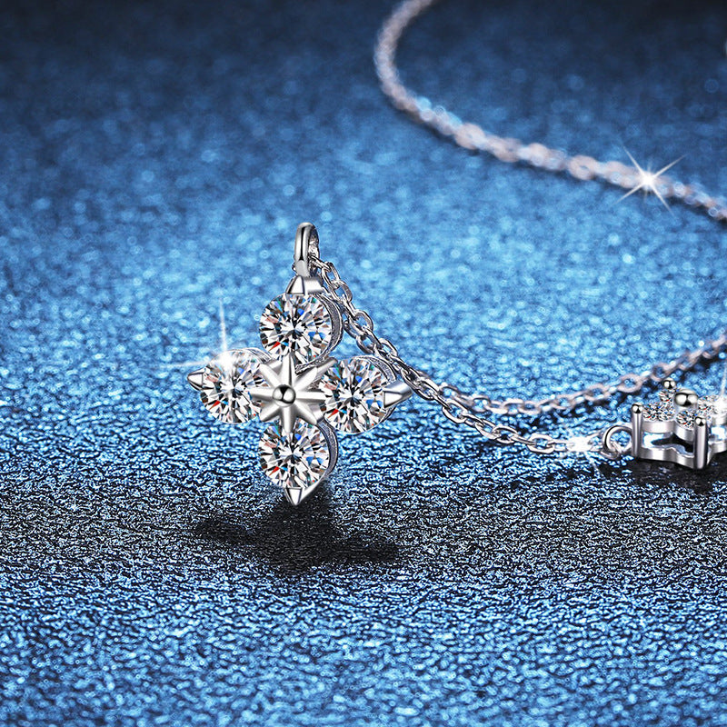 Fashion Luxury Jewelry Round Cut Four Leaf Clover Pendant 925 Sterling Silver Zirconia Necklaces for Women