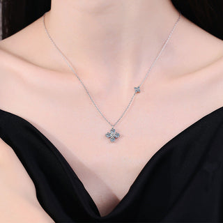 Fashion Luxury Jewelry Round Cut Four Leaf Clover Pendant 925 Sterling Silver Zirconia Necklaces for Women