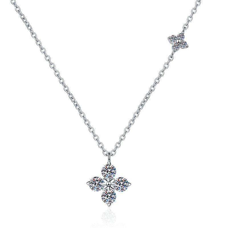 Fashion Luxury Jewelry Round Cut Four Leaf Clover Pendant 925 Sterling Silver Zirconia Necklaces for Women