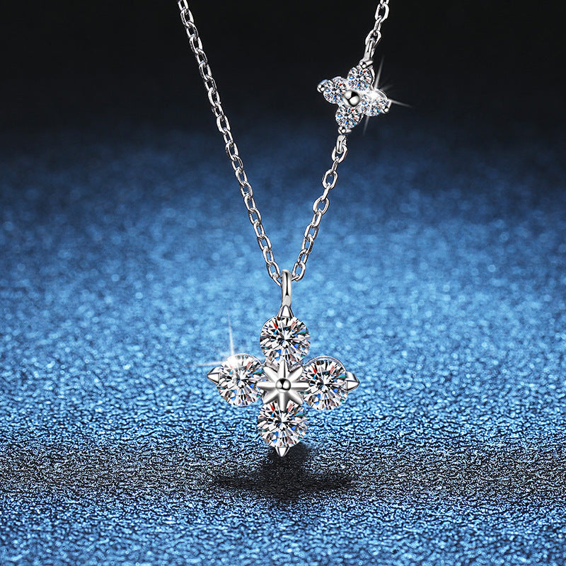 Fashion Luxury Jewelry Round Cut Four Leaf Clover Pendant 925 Sterling Silver Zirconia Necklaces for Women