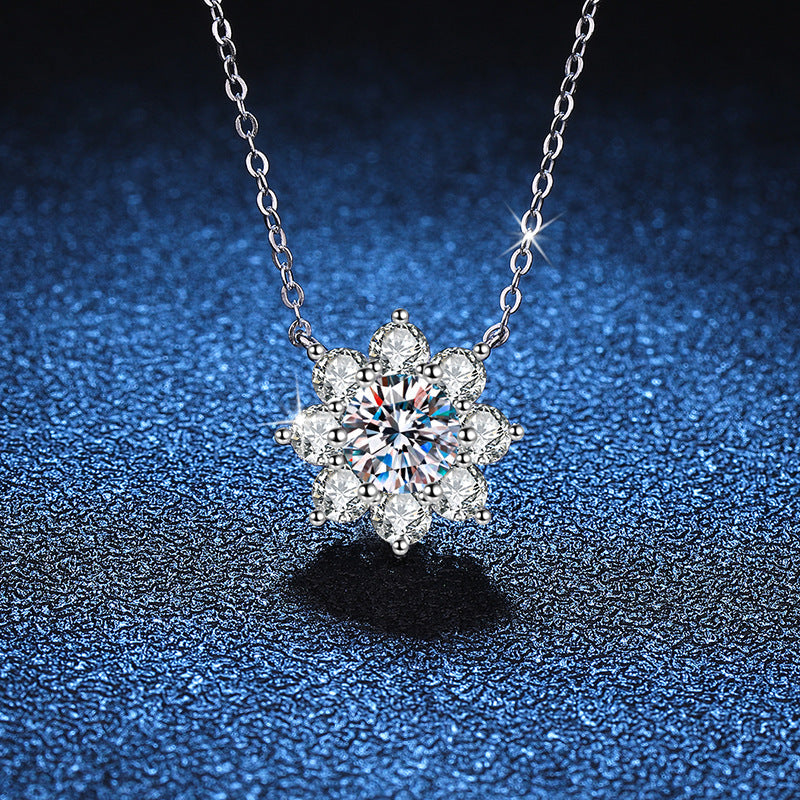 6.5mm Fashion Luxury Jewelry Round Cut Eight Petal Sunflower Pendant 925 Sterling Silver Zirconia Necklaces for Women