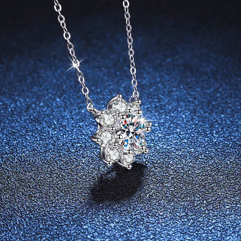 6.5mm Fashion Luxury Jewelry Round Cut Eight Petal Sunflower Pendant 925 Sterling Silver Zirconia Necklaces for Women