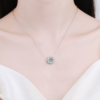 6.5mm Fashion Luxury Jewelry Round Cut Eight Petal Sunflower Pendant 925 Sterling Silver Zirconia Necklaces for Women