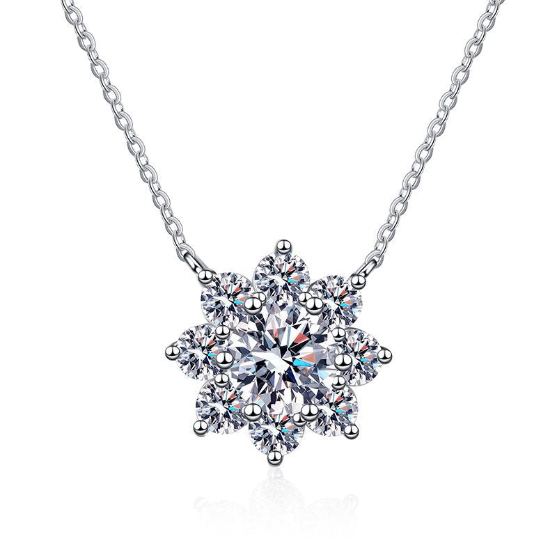 6.5mm Fashion Luxury Jewelry Round Cut Eight Petal Sunflower Pendant 925 Sterling Silver Zirconia Necklaces for Women