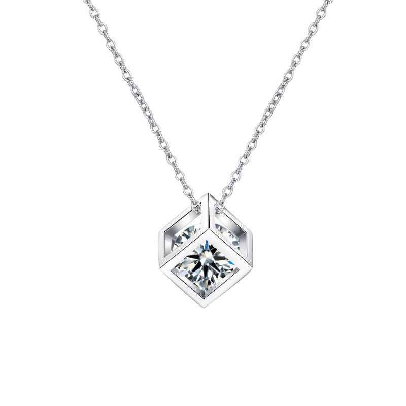 Fashion Luxury Jewelry Round Cut Sugar Cube Pendant 925 Sterling Silver Zirconia Necklaces for Women
