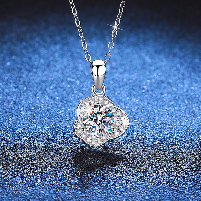 6.5mm Fashion Luxury Jewelry Round Cut Camellia Flower Pendant 925 Sterling Silver Zirconia Necklaces for Women
