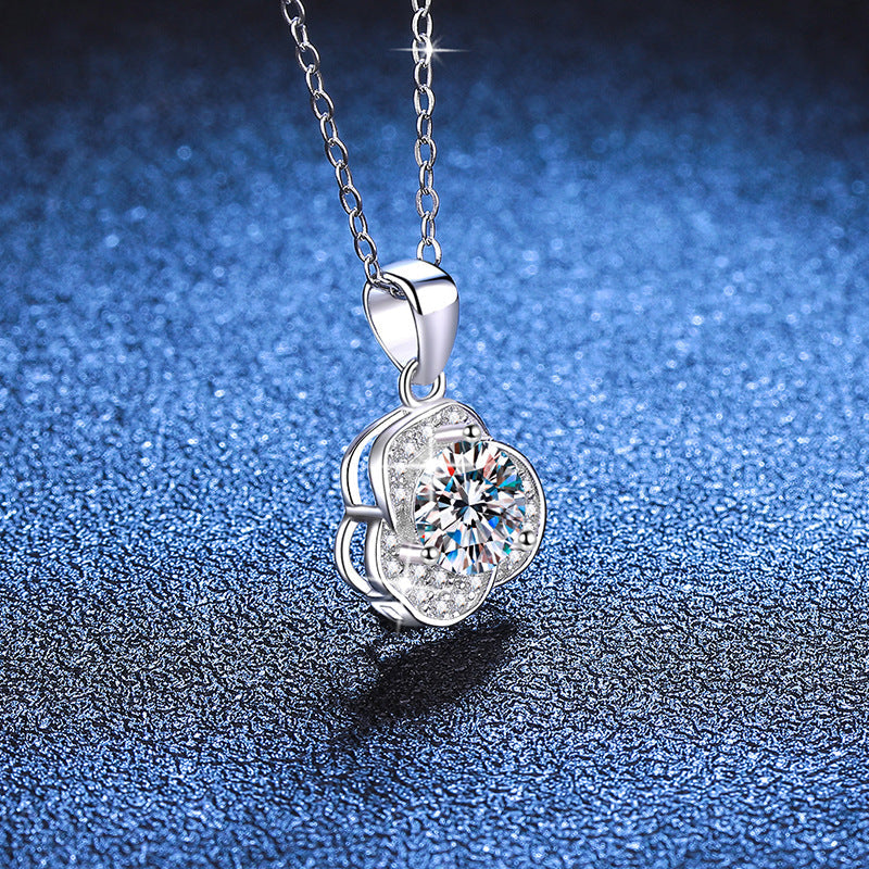6.5mm Fashion Luxury Jewelry Round Cut Camellia Flower Pendant 925 Sterling Silver Zirconia Necklaces for Women