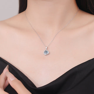 6.5mm Fashion Luxury Jewelry Round Cut Camellia Flower Pendant 925 Sterling Silver Zirconia Necklaces for Women
