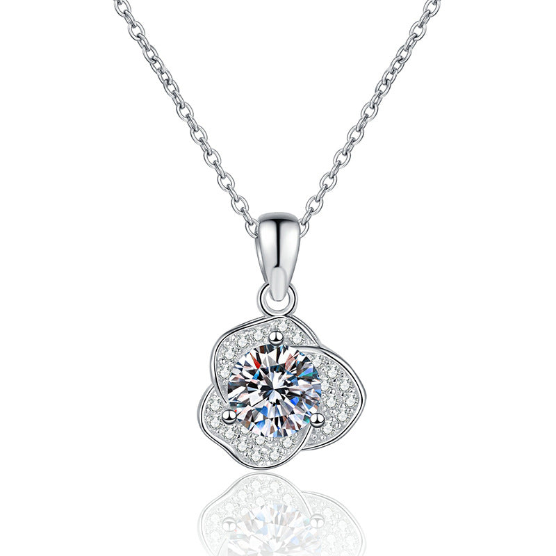 6.5mm Fashion Luxury Jewelry Round Cut Camellia Flower Pendant 925 Sterling Silver Zirconia Necklaces for Women