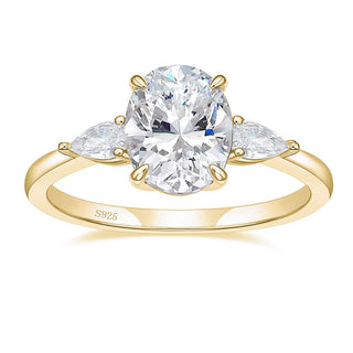 14k Gold Plated 925 Sterling Silver Ring 3Ct Zircon 3-Stone Oval Cut Women Engagement Bands