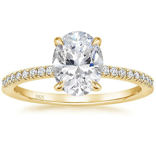 3ct 925 Sterling Silver Ring 14k Plated Gold Oval Cut Cubic Zirconia Women Engagement Bands