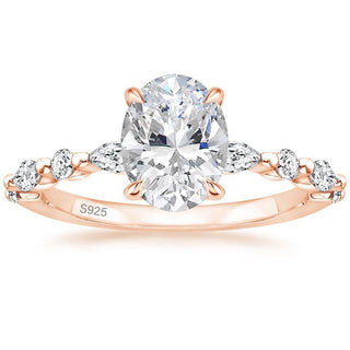 Rose Gold 925 Sterling Silver Ring Oval Cut Cubic Zirconia Women Engagement Rings