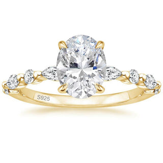 14K Gold Plated 925 Sterling Silver Ring Oval Cut Cubic Zirconia Women Engagement Rings