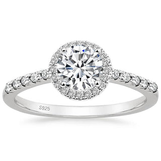 1.25Ct 925 Sterling Silver Rings Round Halo CZ Women Cubic Zirconia Engagement Bands