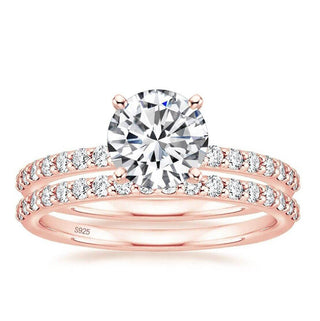 1.25 Ct 925 Sterling Silver Bridal Ring Sets Round CZ Women Rose Gold Engagement Wedding Bands