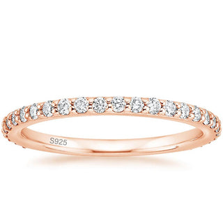Trendy Rose Gold 2mm 925 Sterling Silver Ring Women Cubic Zirconia Stackable Eternity Ring