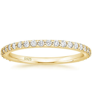 Trendy 14K Gold Plated 2mm 925 Sterling Silver Ring Women Cubic Zirconia Stackable Eternity Ring