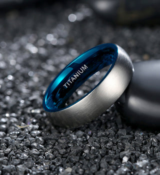 8mm Brushed Simple Silver Blue Color Titanium Ring Men Women Wedding Engagement Band Fashion Jewelry Anniversary Gifts