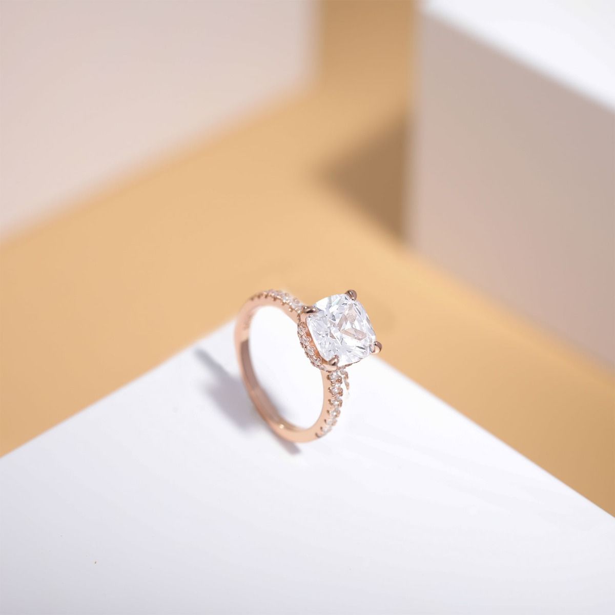 3.5Ct Rose Gold 925 Sterling Silver Rings Cushion Cut Cubic Zirconia CZ Women Engagement Bands
