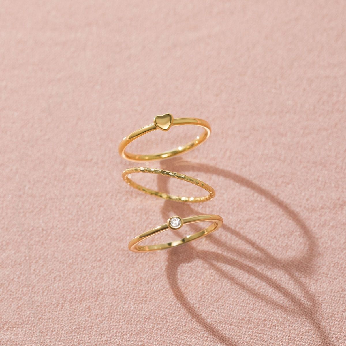 14K Gold Plated 925 Sterling Silver Rings Women Stackable Wedding Bands