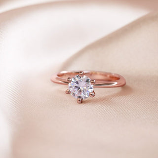 925 Sterling Silver Ring Rose Gold Plated 1 Ct Solitaire Round CZ Six Prong Women Engagement Ring