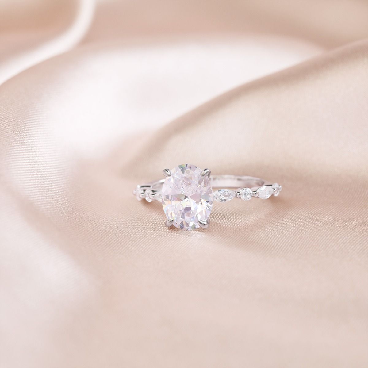 925 Sterling Silver Ring Women Oval Cut Cubic Zirconia Engagement Rings