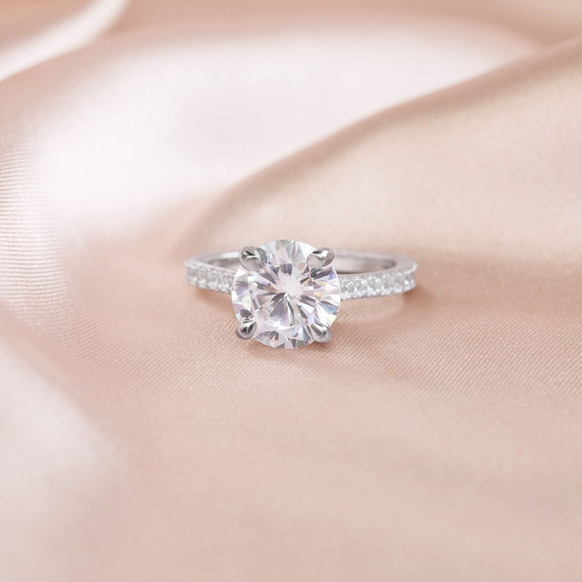925 Sterling Silver Ring Women Round Solitaire Cubic Zirconia Halo Engagement Bands