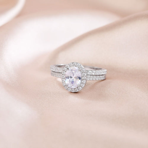 1.5CT 925 Sterling Silver Cubic Zirconia Bridal Rings Sets Oval Cut CZ Engagement Ring