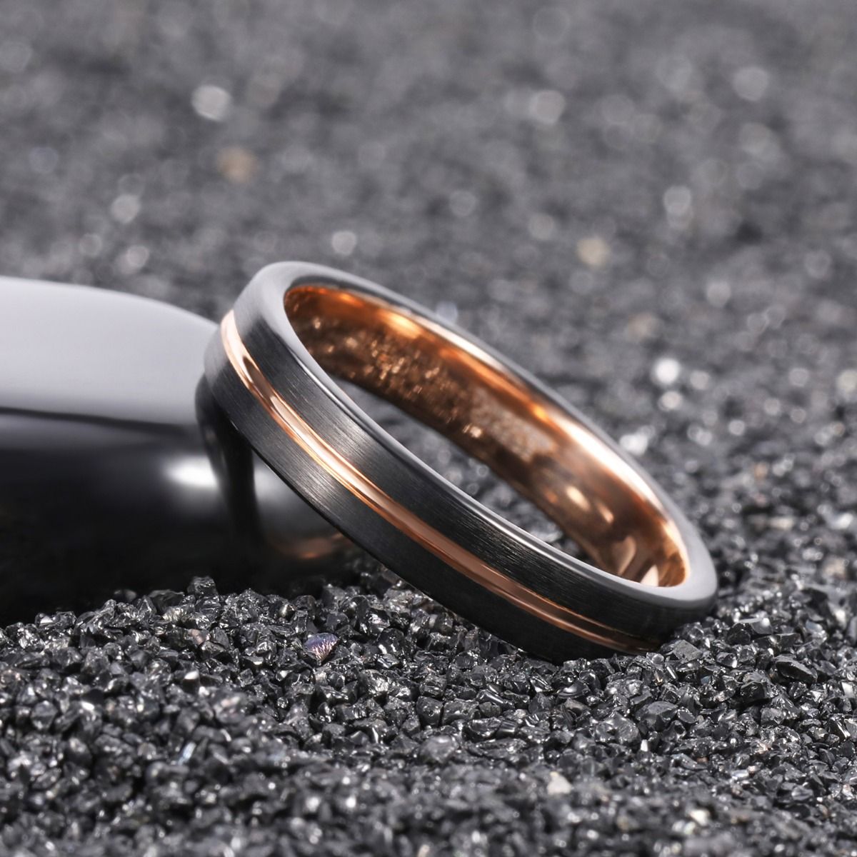 4mm Tungsten Carbide Ring Men Women Thin Groove Rose Gold Color Engagement Ring
