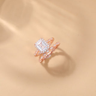 Rose Gold Plated 2ct 925 Sterling Silver Bridal Ring Sets Emerald Cut CZ Women Vintage Engagement Bands
