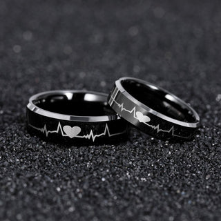 8mm Men Women Cardiogram Design Tungsten Carbide Ring Couple Wedding Bands