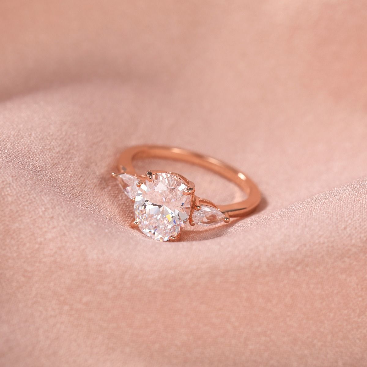3ct 925 Sterling Silver Ring Rose Gold 3-Stone Oval Zircon Cut Women Engagement Band