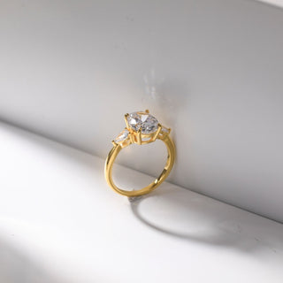 14k Gold Plated 925 Sterling Silver Ring 3Ct Zircon 3-Stone Oval Cut Women Engagement Bands