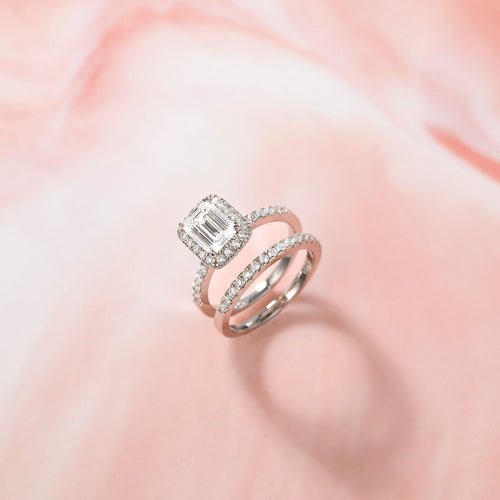 2Ct 925 Sterling Silver Bridal Ring Sets Emerald Cut CZ Women Vintage Engagement Rings