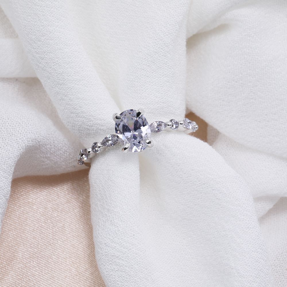 925 Sterling Silver Ring Women Oval Cut Cubic Zirconia Engagement Rings
