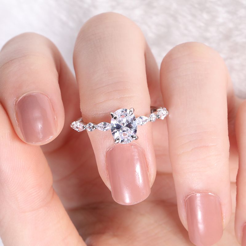 925 Sterling Silver Ring Women Oval Cut Cubic Zirconia Engagement Rings