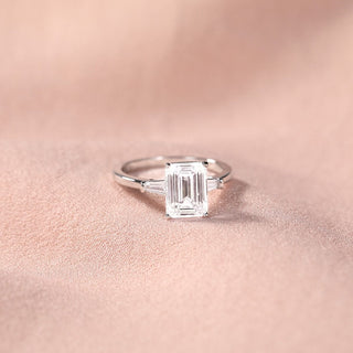 3Ct 925 Sterling Silver Rings 3-Stone Emerald Cut Cubic Zirconia CZ Women Engagement Ring