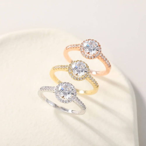 1.25Ct Rose Gold 925 Sterling Silver Rings Round Halo CZ Women Engagement Rings