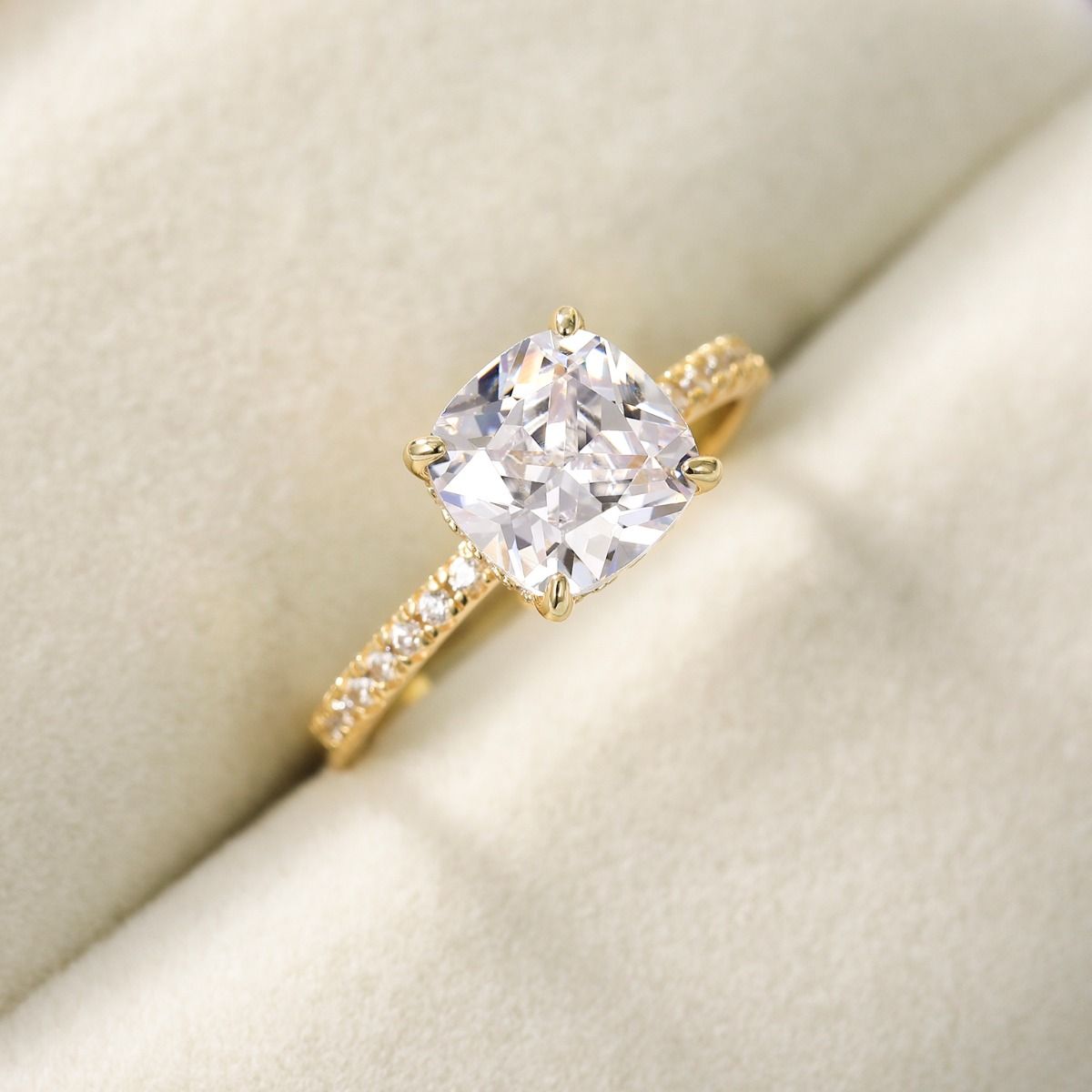 3.5Ct 14k Gold Plated 925 Sterling Silver Rings Cushion Cut Cubic Zirconia CZ Women Engagement Bands
