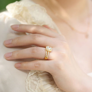 14K Gold Plated 925 Sterling Silver Bridal Rings Sets Cubic Zirconia Women Engagements Bands