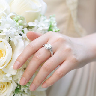2Ct 925 Sterling Silver Bridal Ring Sets Emerald Cut CZ Women Vintage Engagement Wedding Bands