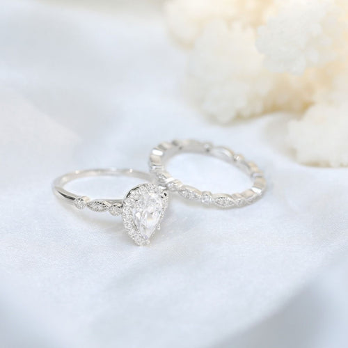 14K Gold Plated 1.5Ct 925 Sterling Silver Women Ring Sets Wedding Teardrop Engagement Bands